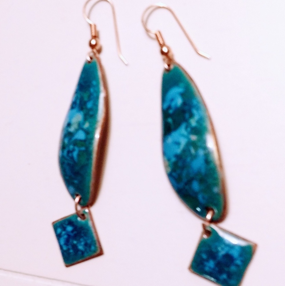 Vintage Brass Blue Dangle Earrings